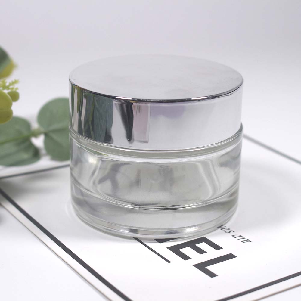 50g Empty glass jar cosmetic cream clear glass jar with silver and golden covers