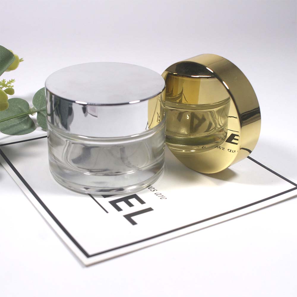 50g Empty glass jar cosmetic cream clear glass jar with silver and golden covers
