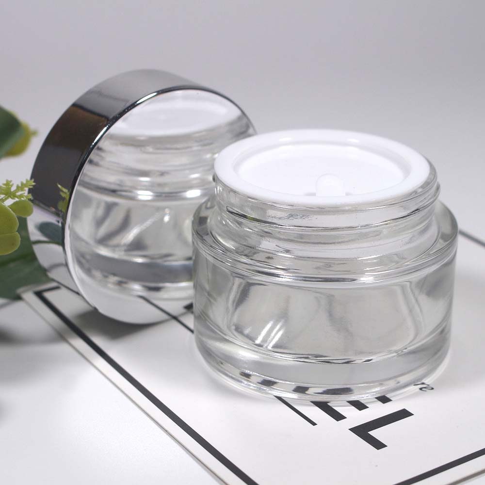 50g Empty glass jar cosmetic cream clear glass jar with silver and golden covers