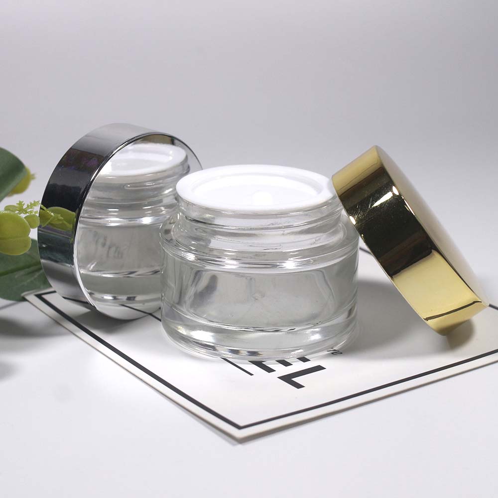 50g Empty glass jar cosmetic cream clear glass jar with silver and golden covers