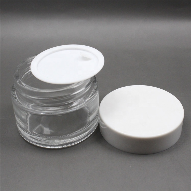 50g Empty transparent frosted glass cream jars with white lid skin care cosmetic containers