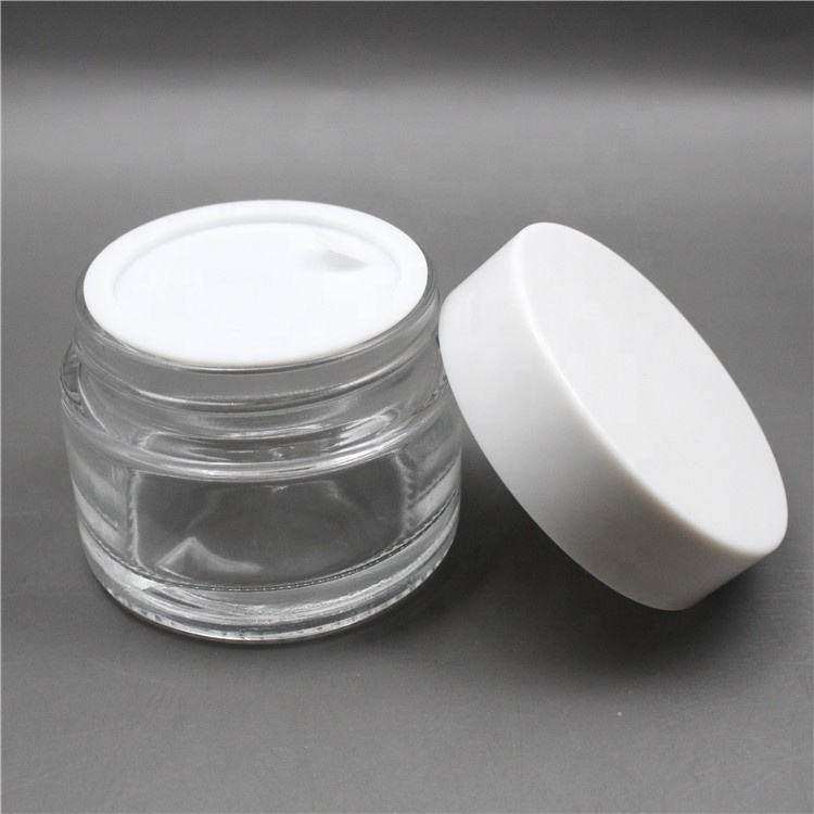 50g Empty transparent frosted glass cream jars with white lid skin care cosmetic containers