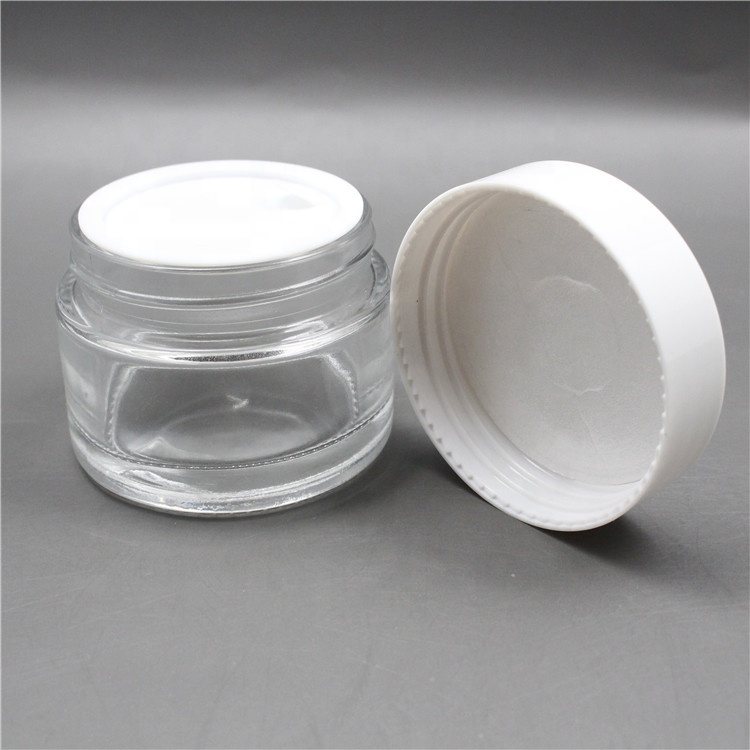 50g Empty transparent frosted glass cream jars with white lid skin care cosmetic containers