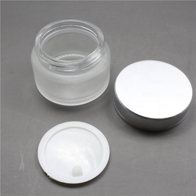 50g Empty transparent frosted glass cream jars with white lid skin care cosmetic containers