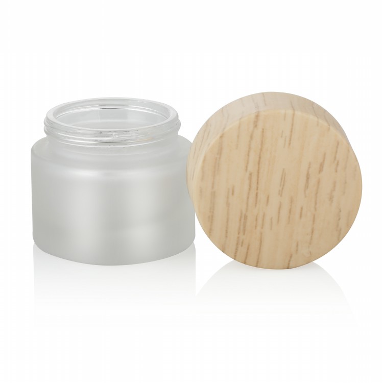 50g Frosted Wide Mouth Glass Bamboo Cosmetic Cream Jar