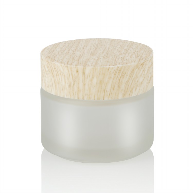 50g Frosted Wide Mouth Glass Bamboo Cosmetic Face Cream Jar