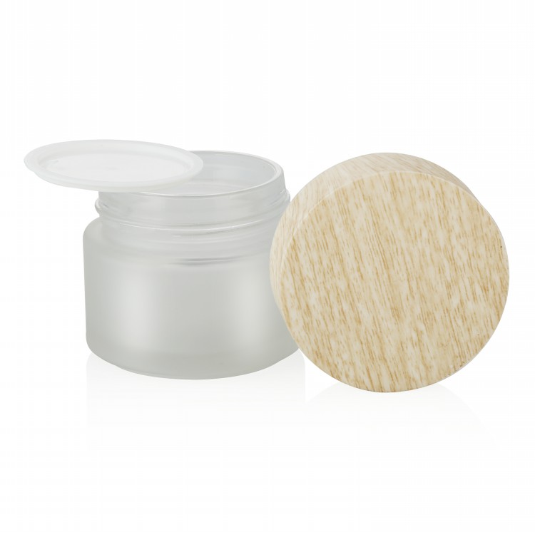 50g Frosted Wide Mouth Glass Bamboo Cosmetic Face Cream Jar