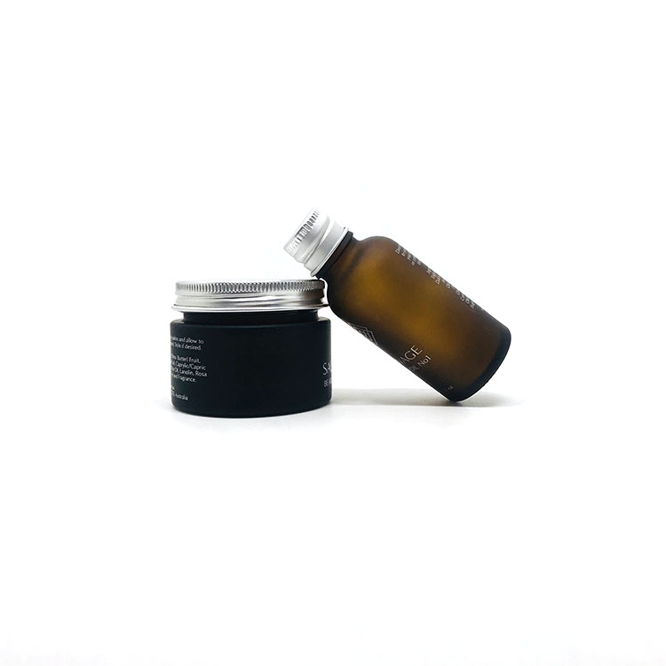 50g High Quality amber frosted black glass cream jar with aluminum cap