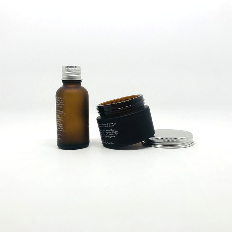50g High Quality amber frosted black glass cream jar with aluminum cap