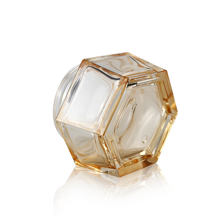 50g Luxurious upscale cosmetics containers glass cream Hexagonal jar glass bottle for skincare packaging lotion bottle