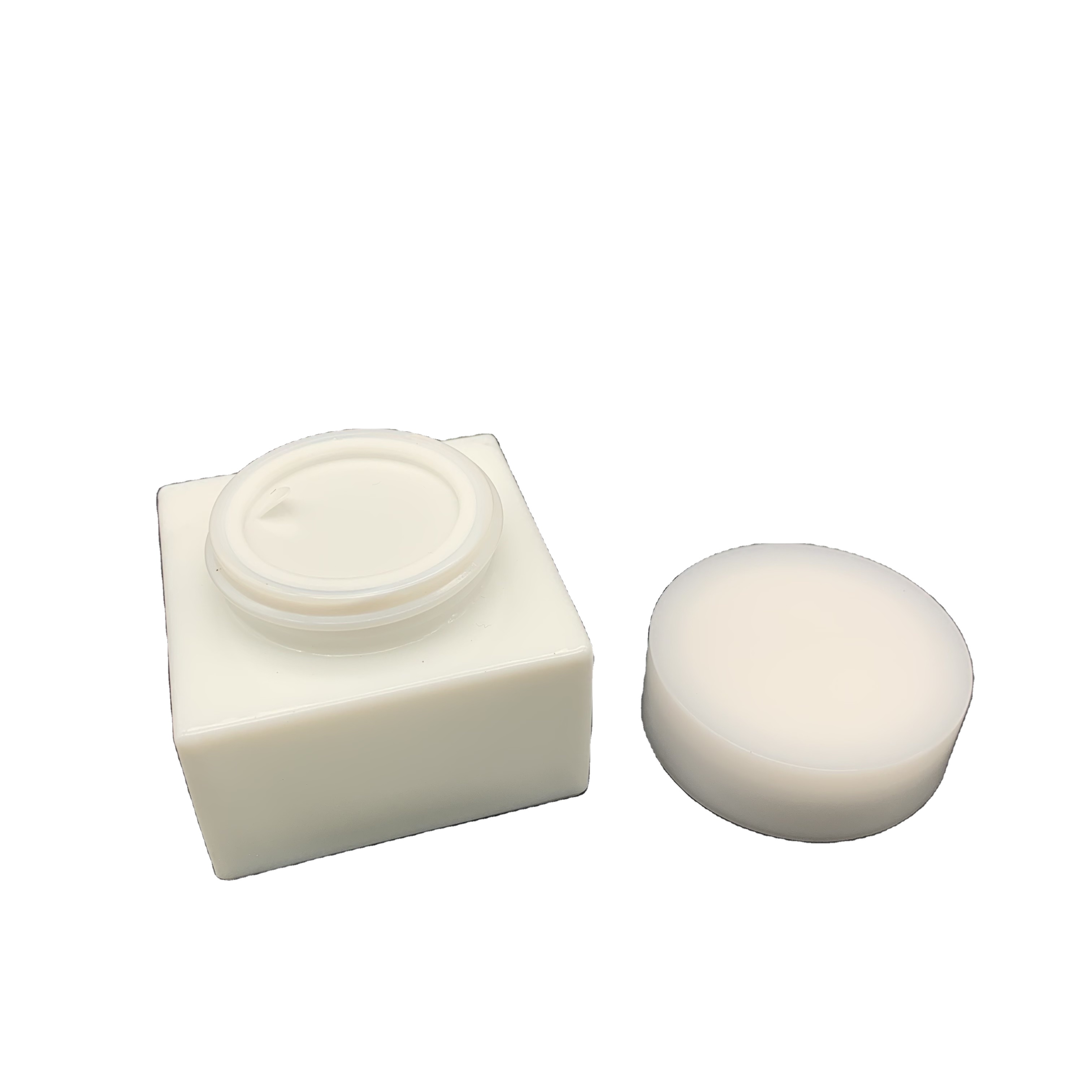 50g  Opal White Square Glass Cosmetic  Skin Care Cream Jar with Screw Cap and Handle ring gasket