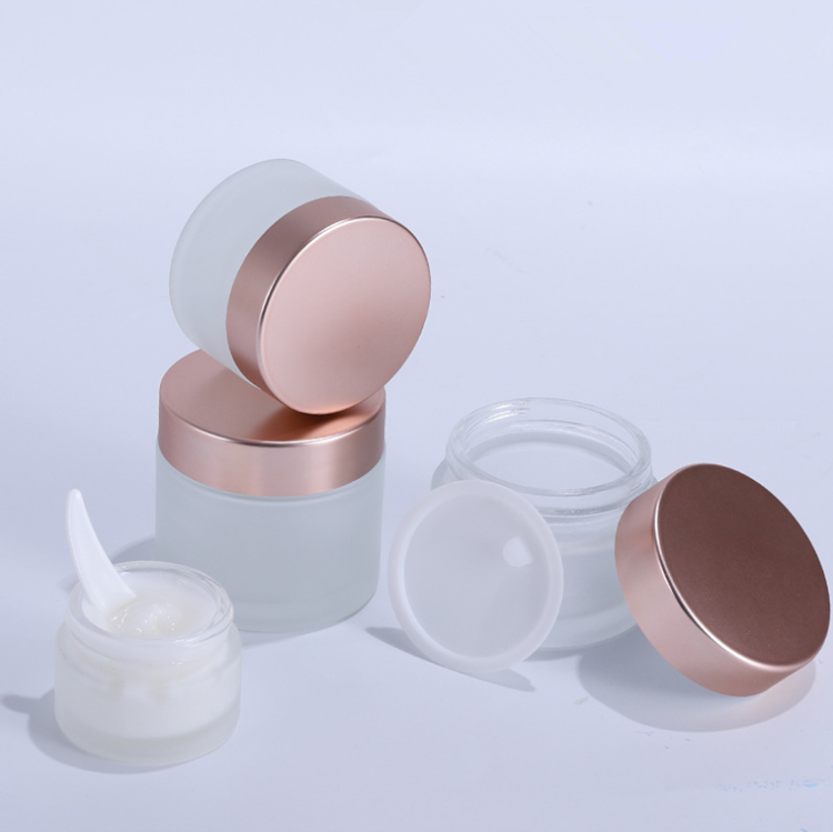 50g Pink Rose gold cap cosmetic container 20g 30g empty frosted clear glass cream bottles jars