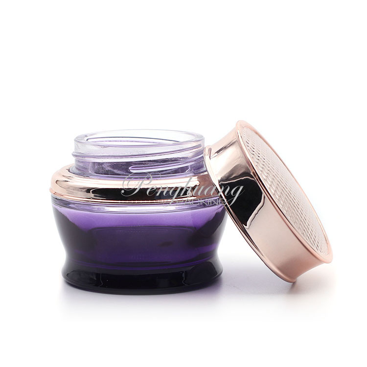 50g Purple Glass Jar Elegant Cosmetic Glass Cream Jar With Golden Cap