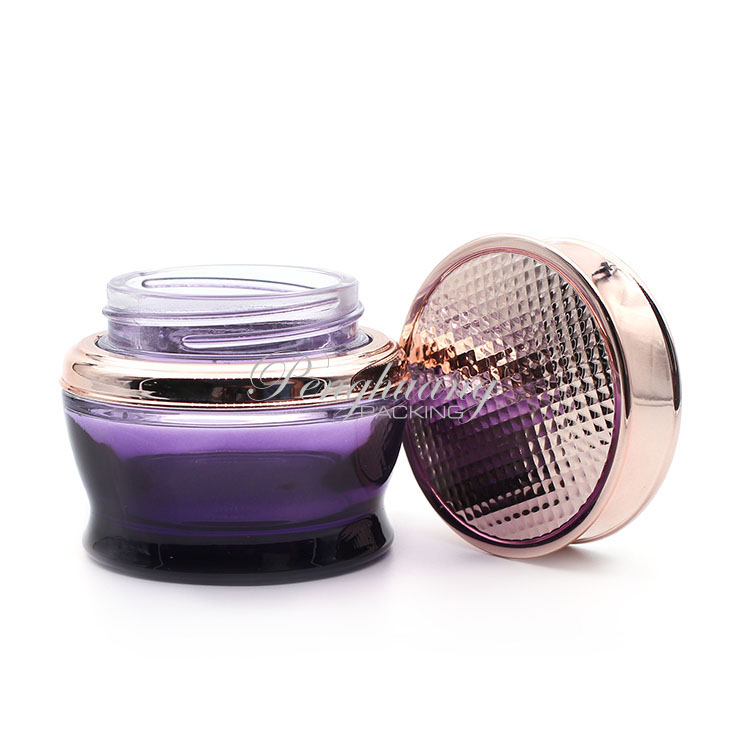 50g Purple Glass Jar Elegant Cosmetic Glass Cream Jar With Golden Cap