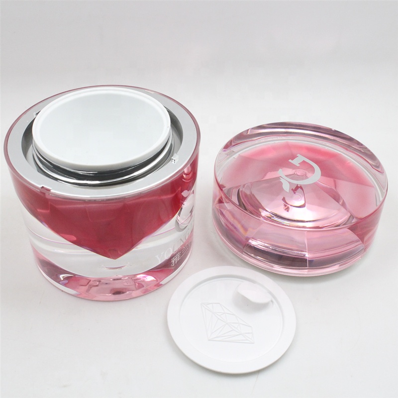 50g Red Custom Diamond Acrylic Jar Container Empty Cream Plastic Cosmetic Packaging Bottle