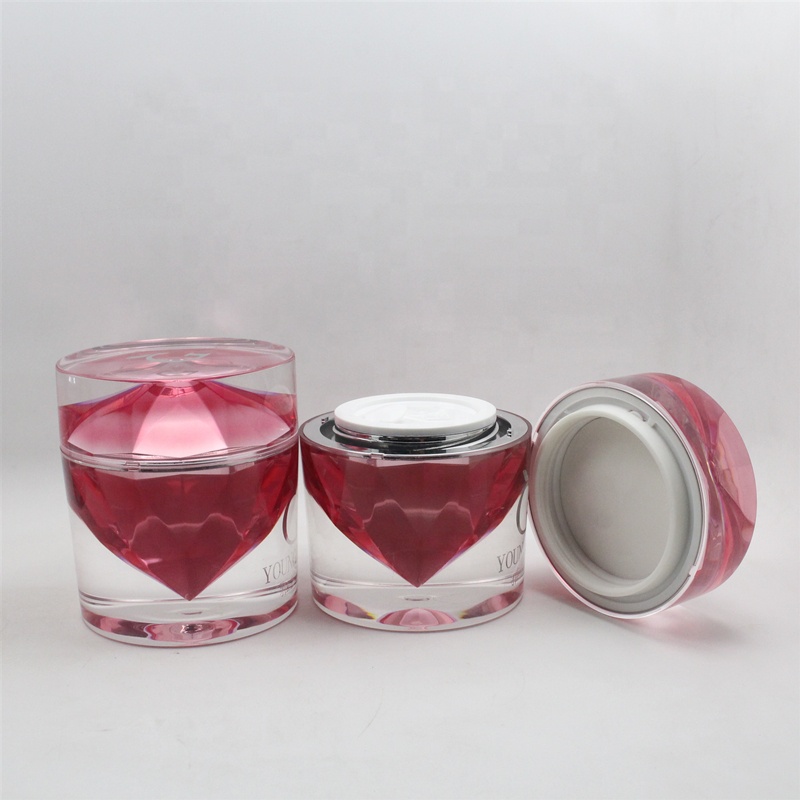 50g Red Custom Diamond Acrylic Jar Container Empty Cream Plastic Cosmetic Packaging Bottle