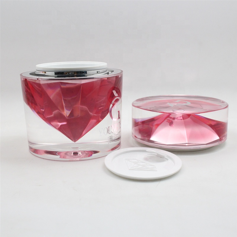50g Red Custom Diamond Acrylic Jar Container Empty Cream Plastic Cosmetic Packaging Bottle