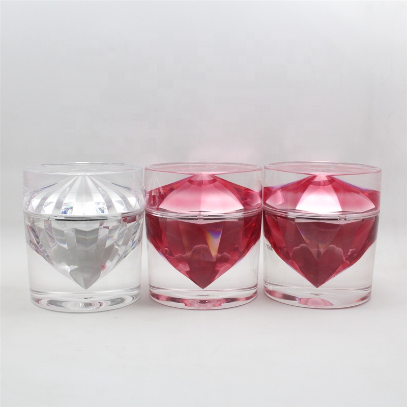 50g Red Custom Diamond Acrylic Jar Container Empty Cream Plastic Cosmetic Packaging Bottle