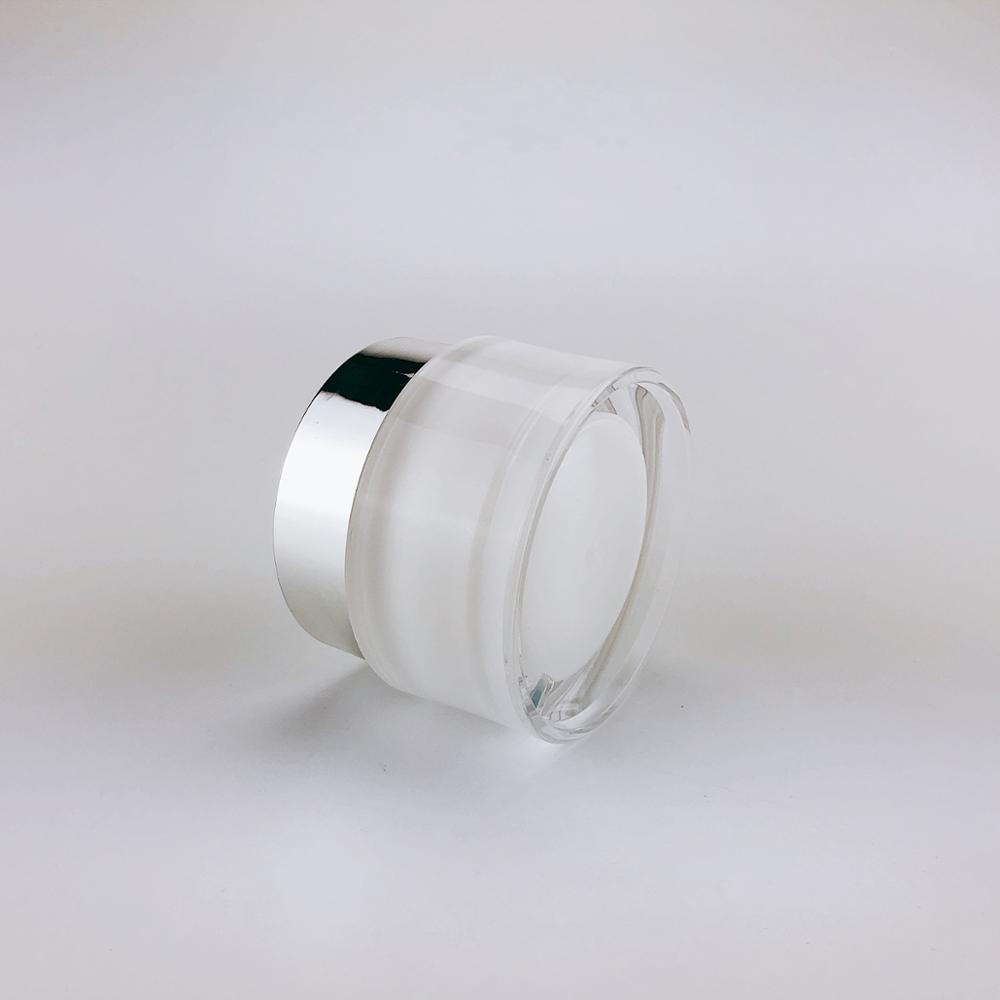 50g Skincare Jar Round Acrylic Pearl White Jar with Shiny Silver Cap