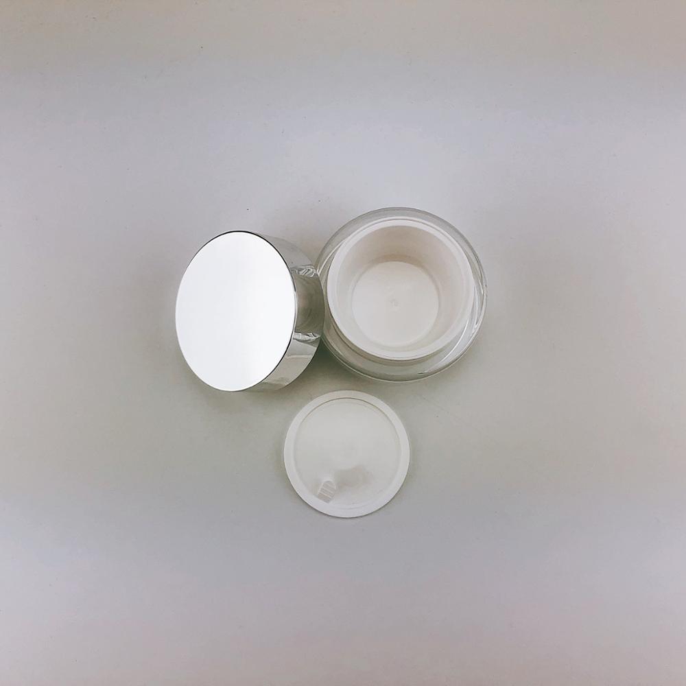 50g Skincare Jar Round Acrylic Pearl White Jar with Shiny Silver Cap