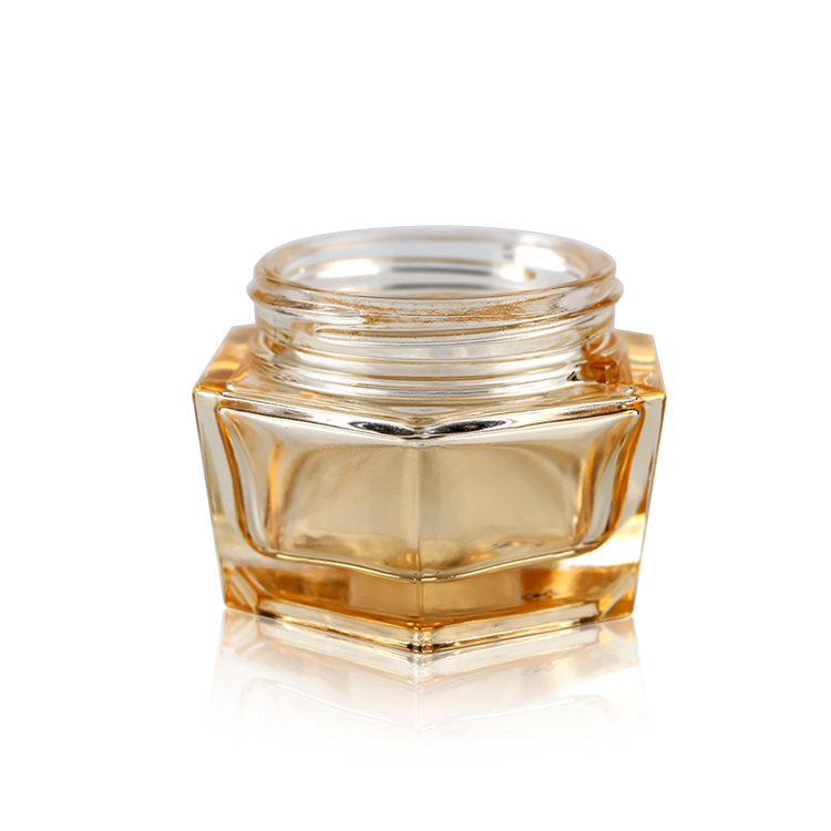 50g Spray Light Gold Hexagonal Cream Bottle for Cosmetic Glass Jar 50g Cosmetics Containers and Packaging glass jars and bottles