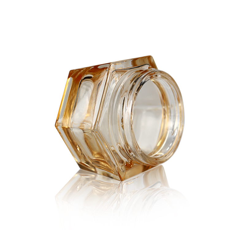 50g Spray Light Gold Hexagonal Cream Bottle for Cosmetic Glass Jar 50g Cosmetics Containers and Packaging glass jars and bottles
