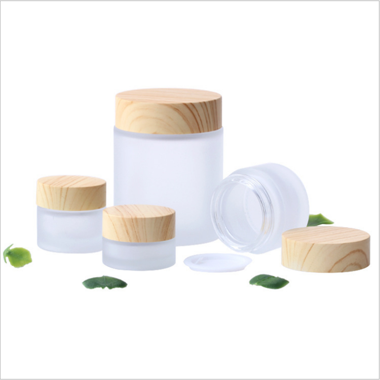 50g Transparent matte cosmetic glass face cream jar with bamboo lid