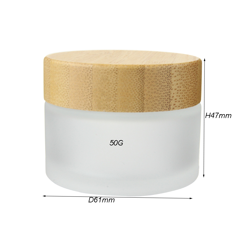 50g Wholesale Cosmetic glass cream container with bamboo lid