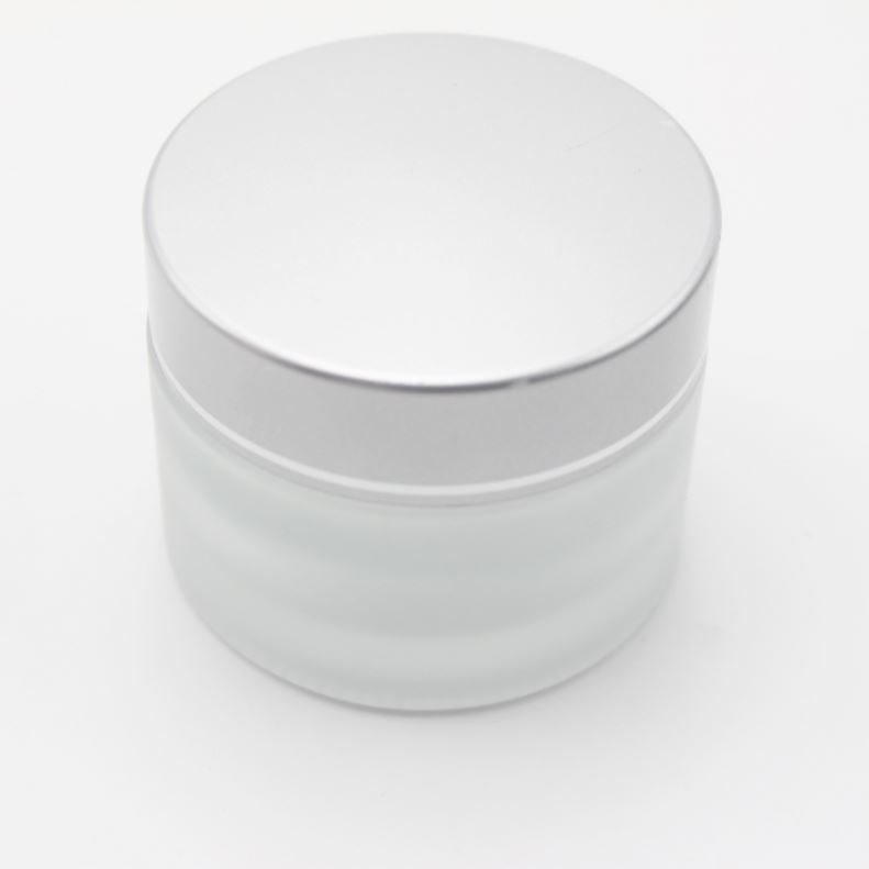 50g Wooden cap 30ML 1 OZ Clear Glass Empty Cosmetic Cream Jar with matte silver lid MGJ-193T