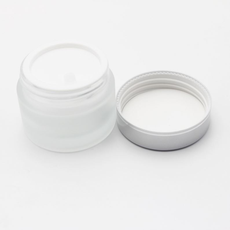 50g Wooden cap 30ML 1 OZ Clear Glass Empty Cosmetic Cream Jar with matte silver lid MGJ-193T