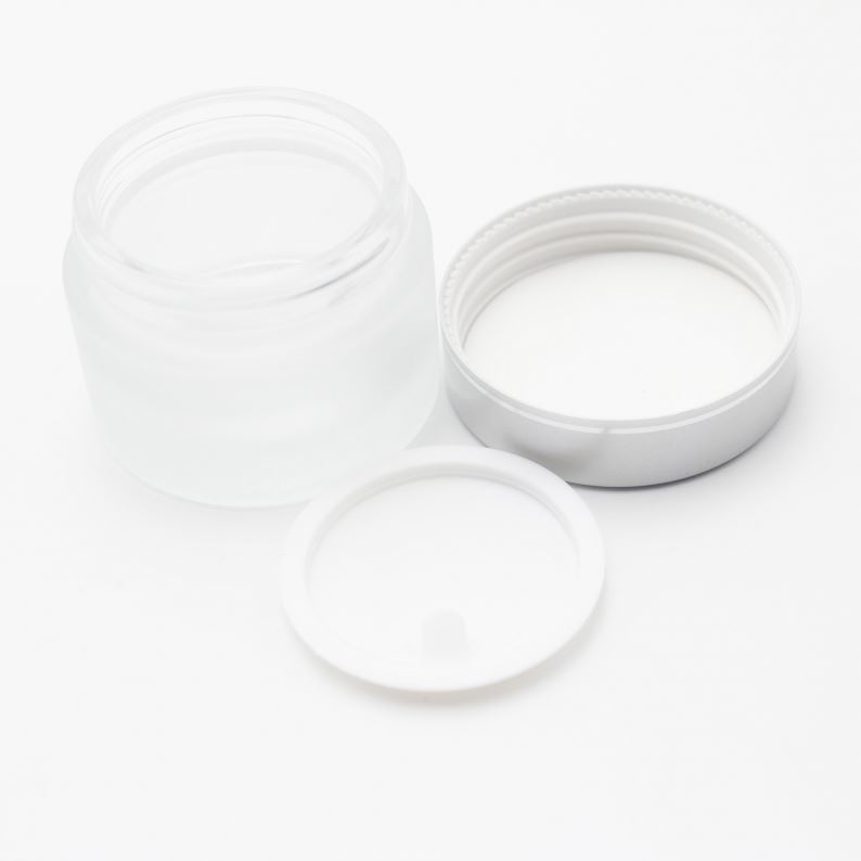 50g Wooden cap 30ML 1 OZ Clear Glass Empty Cosmetic Cream Jar with matte silver lid MGJ-193T