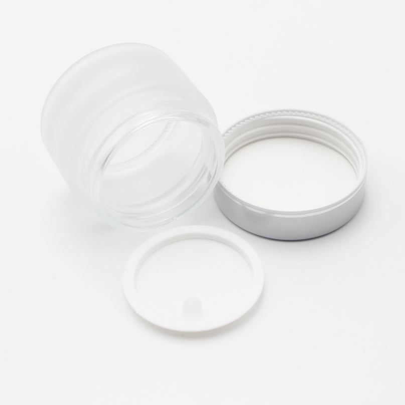 50g Wooden cap 30ML 1 OZ Clear Glass Empty Cosmetic Cream Jar with matte silver lid MGJ-193T