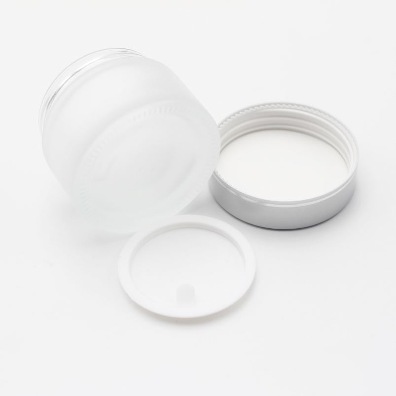50g Wooden cap 30ML 1 OZ Clear Glass Empty Cosmetic Cream Jar with matte silver lid MGJ-193T