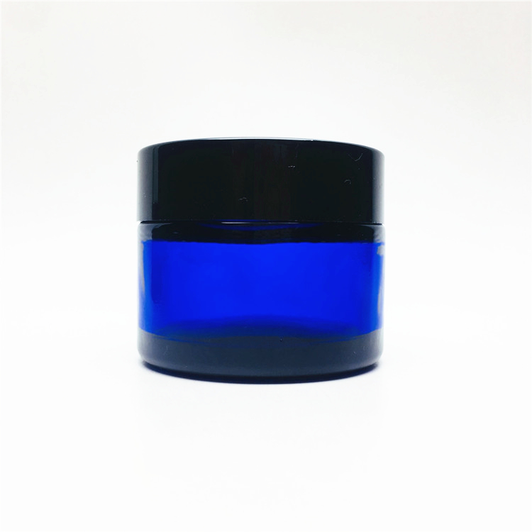 50g blue colored glass cosmetic bottle and jar face cream jar with black lid