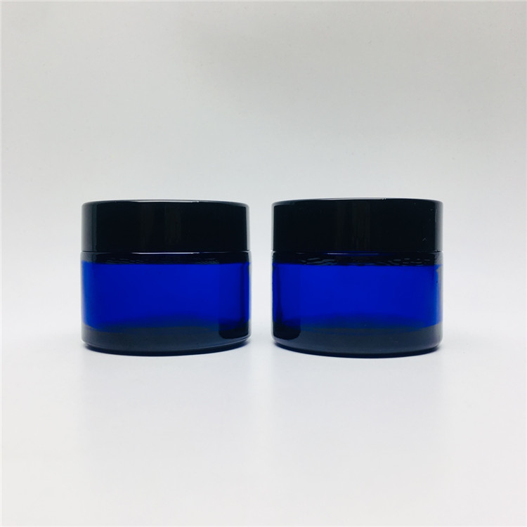 50g blue colored glass cosmetic bottle and jar face cream jar with black lid