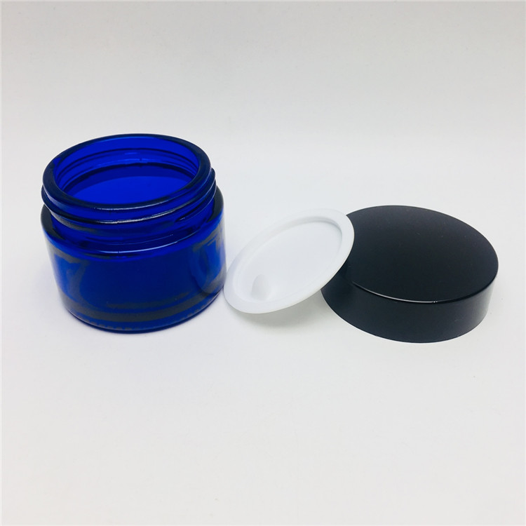 50g blue colored glass cosmetic bottle and jar face cream jar with black lid