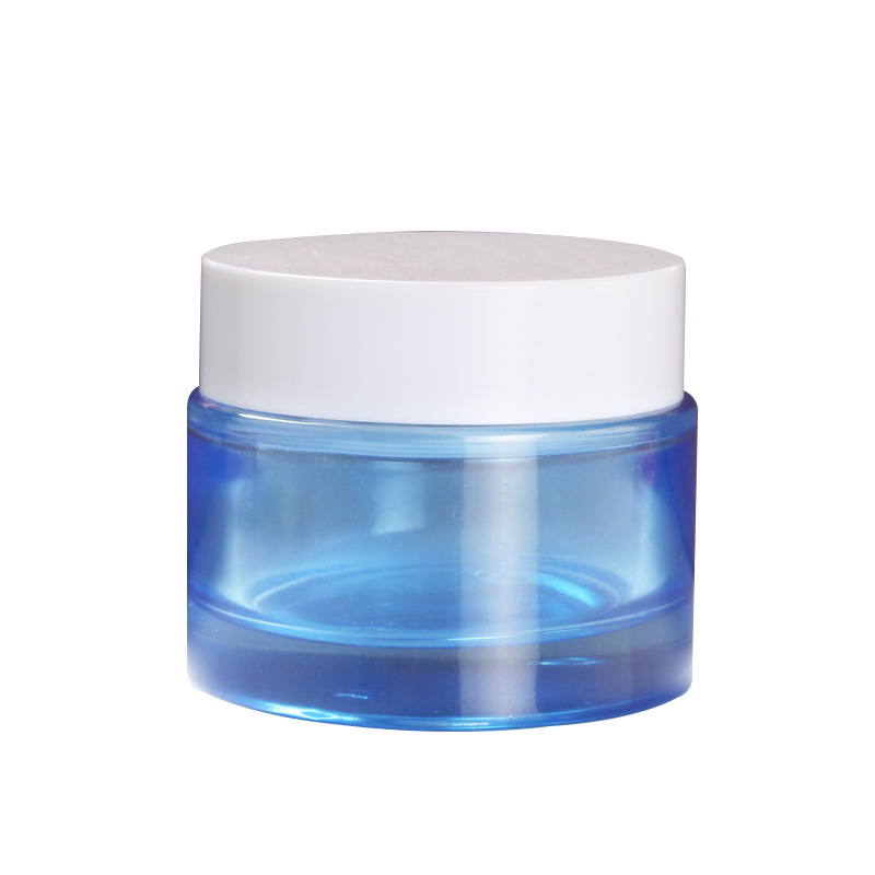 50g blue glass cream jar cosmetic mask packaging container with white plastic lid