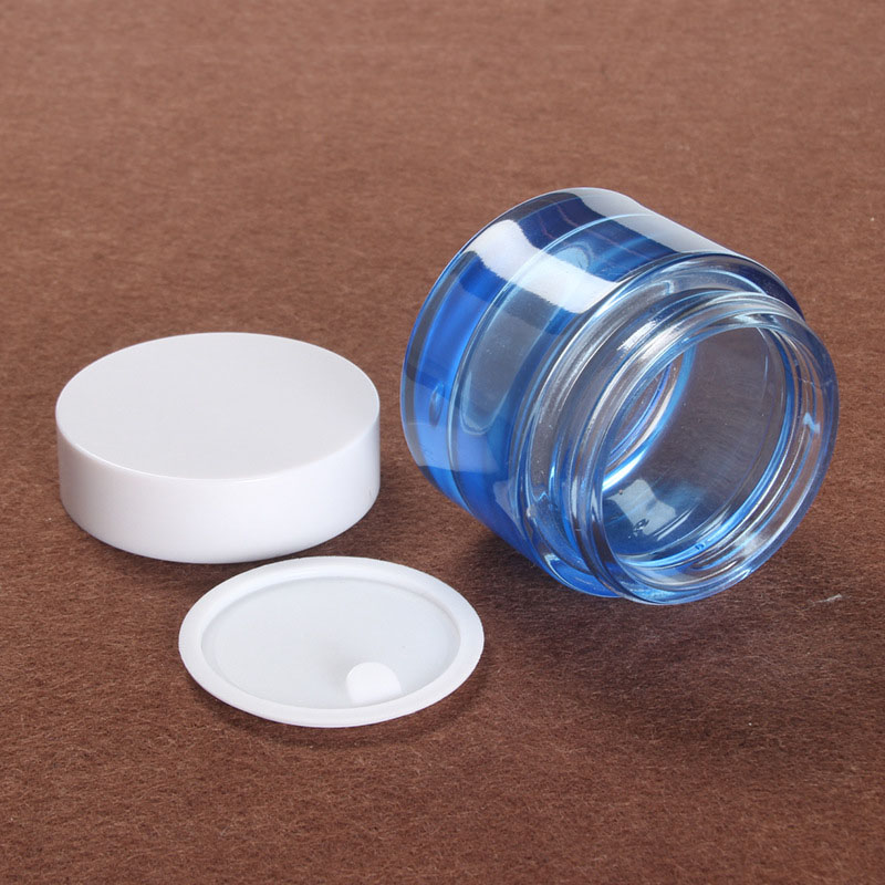 50g blue glass cream jar cosmetic mask packaging container with white plastic lid