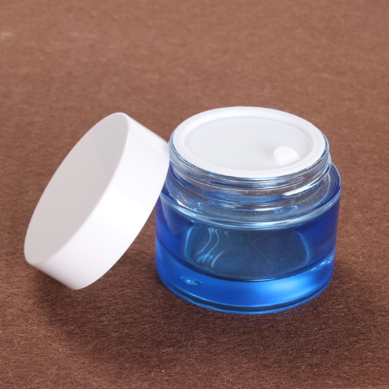 50g blue glass cream jar cosmetic mask packaging container with white plastic lid