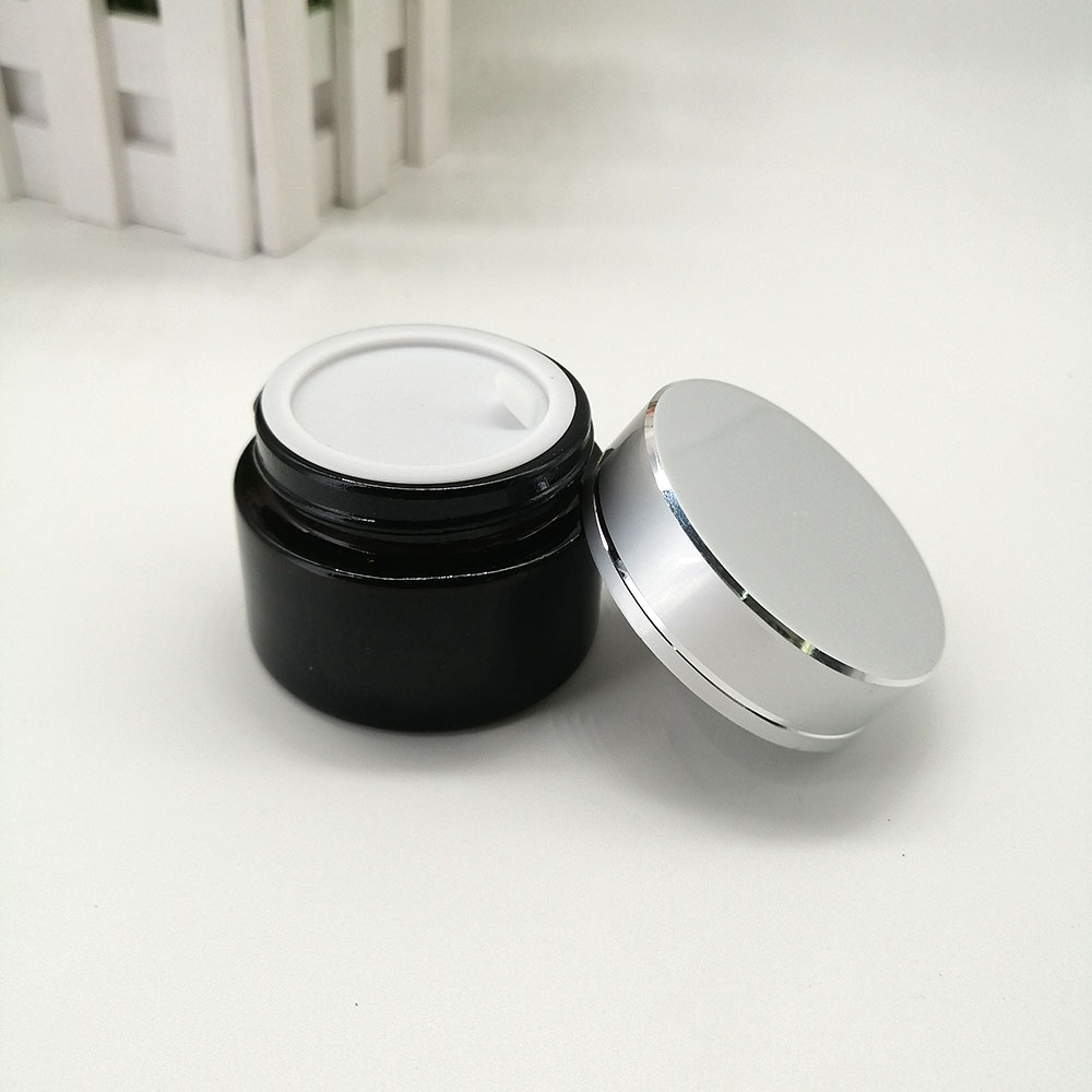 50g brown cosmetic glass cream empty jar with cutting line metal silver aluminum cover lid amber skin cream packaging container