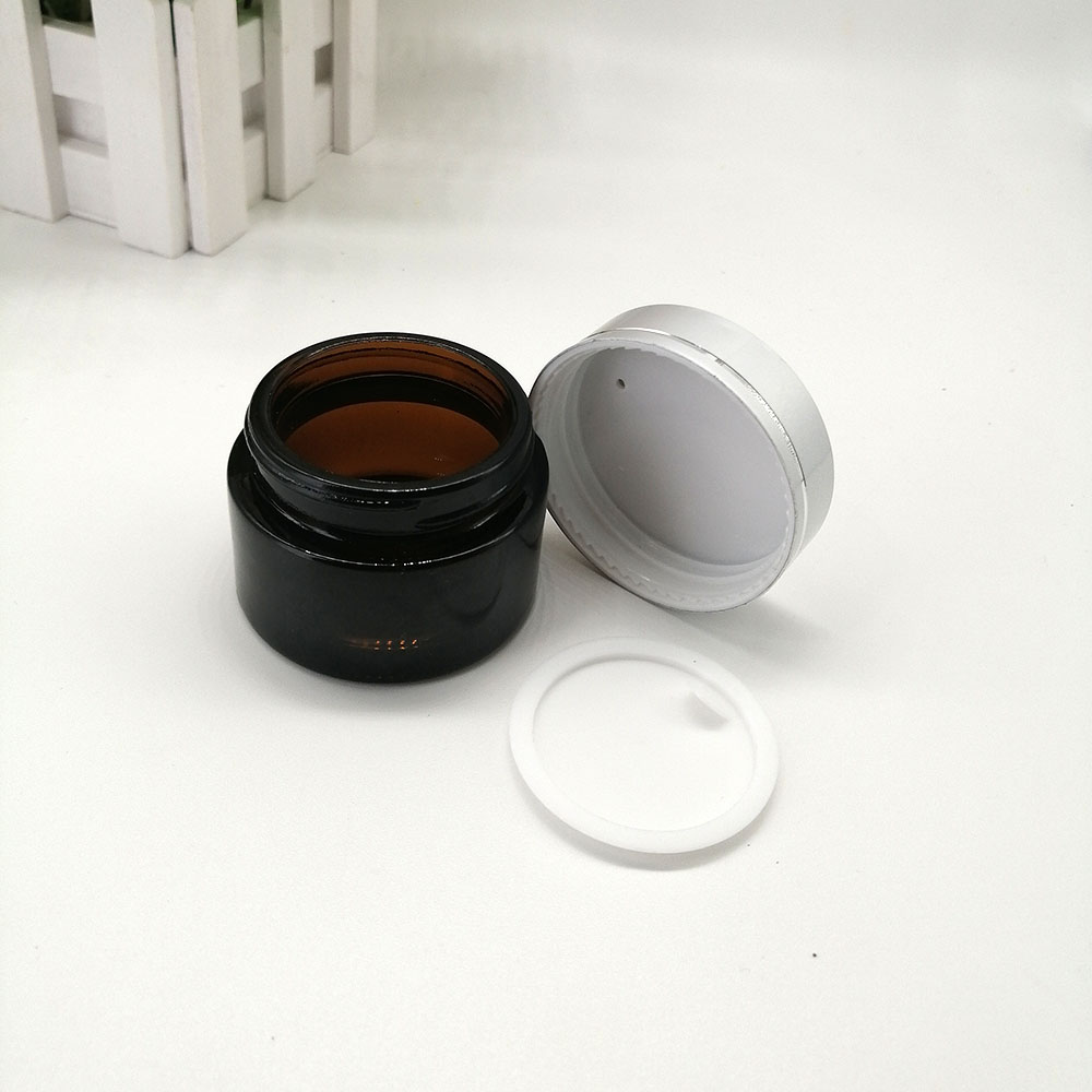 50g brown cosmetic glass cream empty jar with cutting line metal silver aluminum cover lid amber skin cream packaging container