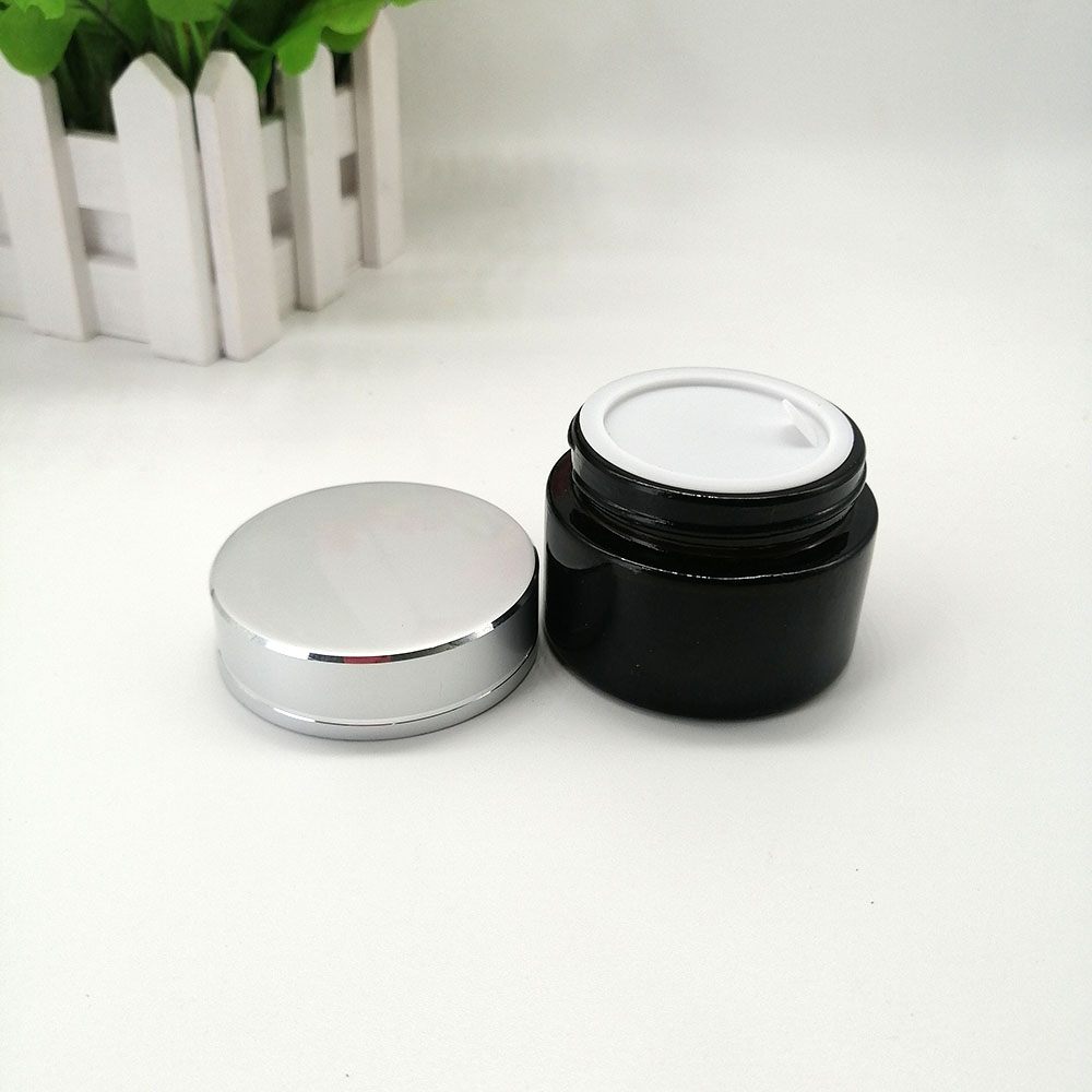 50g brown cosmetic glass cream empty jar with cutting line metal silver aluminum cover lid amber skin cream packaging container