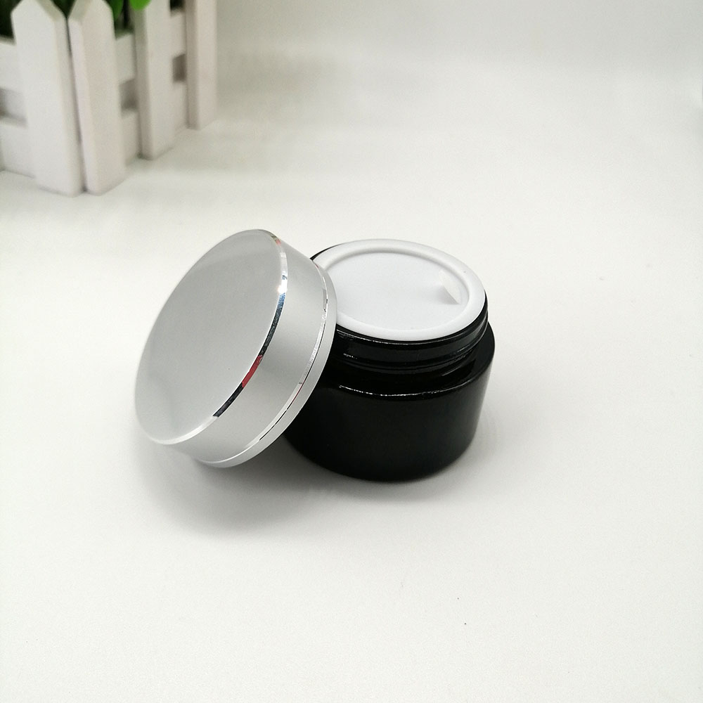 50g brown cosmetic glass cream empty jar with cutting line metal silver aluminum cover lid amber skin cream packaging container