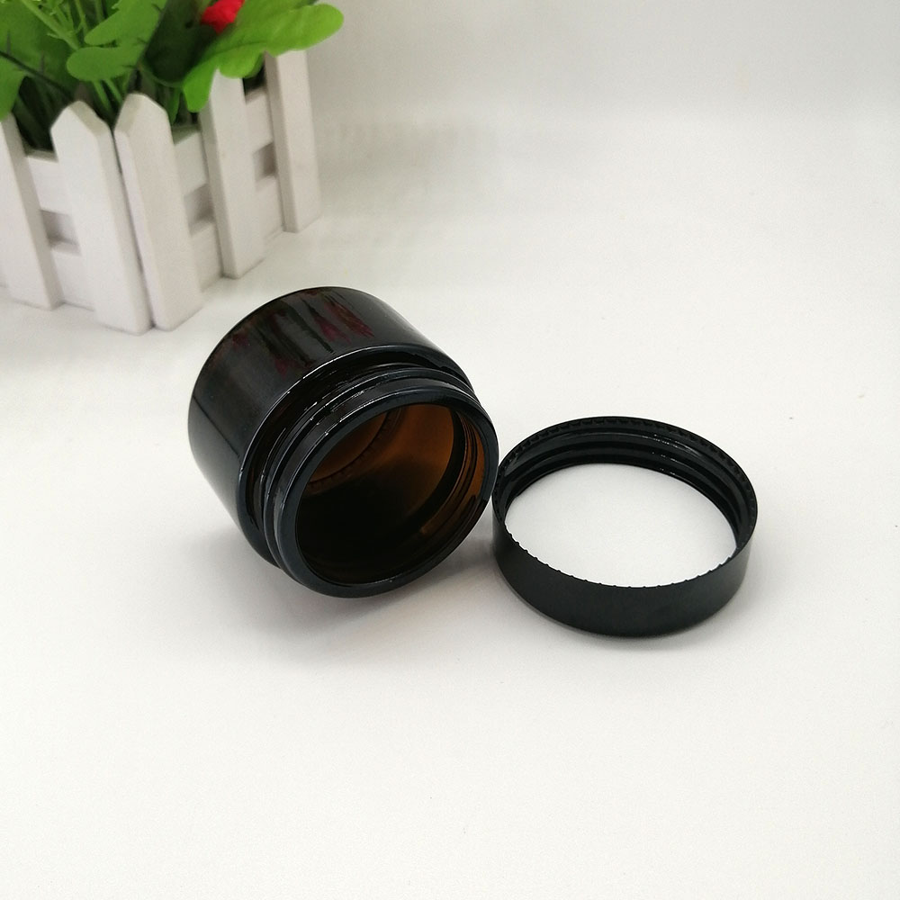 50g brown glass cosmetic cream empty jar with black plastic lid amber glass bottle skin care container