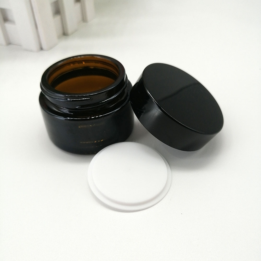 50g brown glass cosmetic cream empty jar with black plastic lid amber glass bottle skin care container