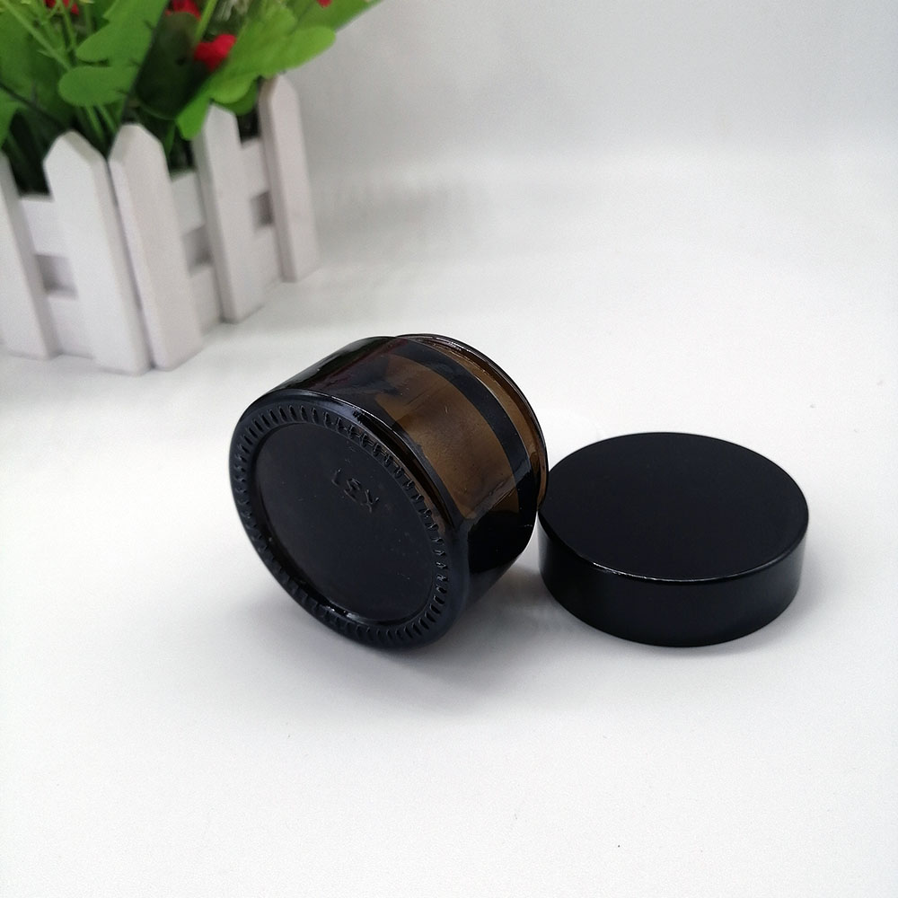 50g brown glass cosmetic cream empty jar with black plastic lid amber glass bottle skin care container