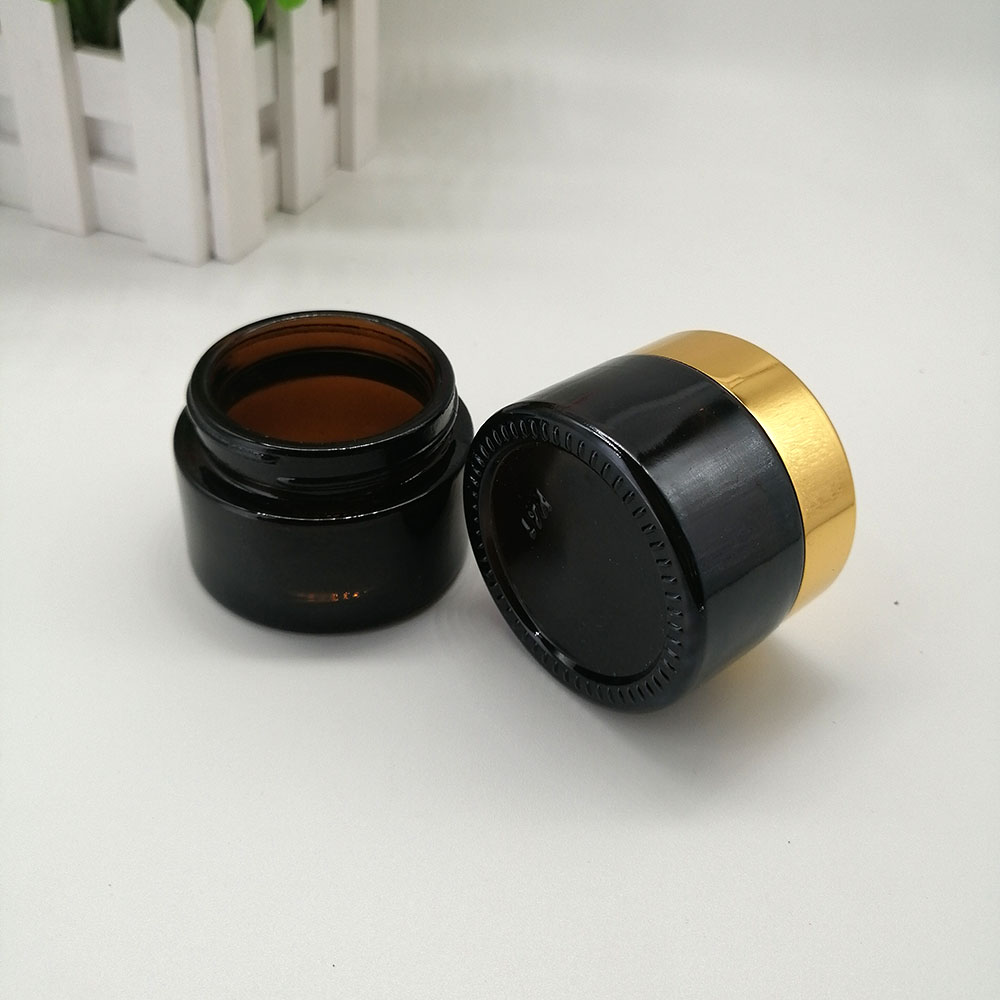 50g brown glass cream jar amber cosmetic glass empty jars with gold metal aluminum cover skin cream packaging container