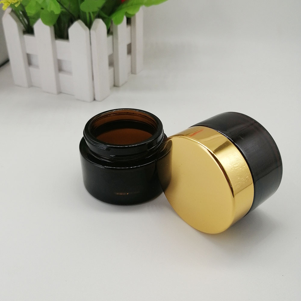 50g brown glass cream jar amber cosmetic glass empty jars with gold metal aluminum cover skin cream packaging container