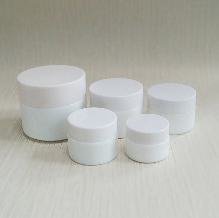 50g ceramic cosmetic packaging white opal round cream jar with white lids