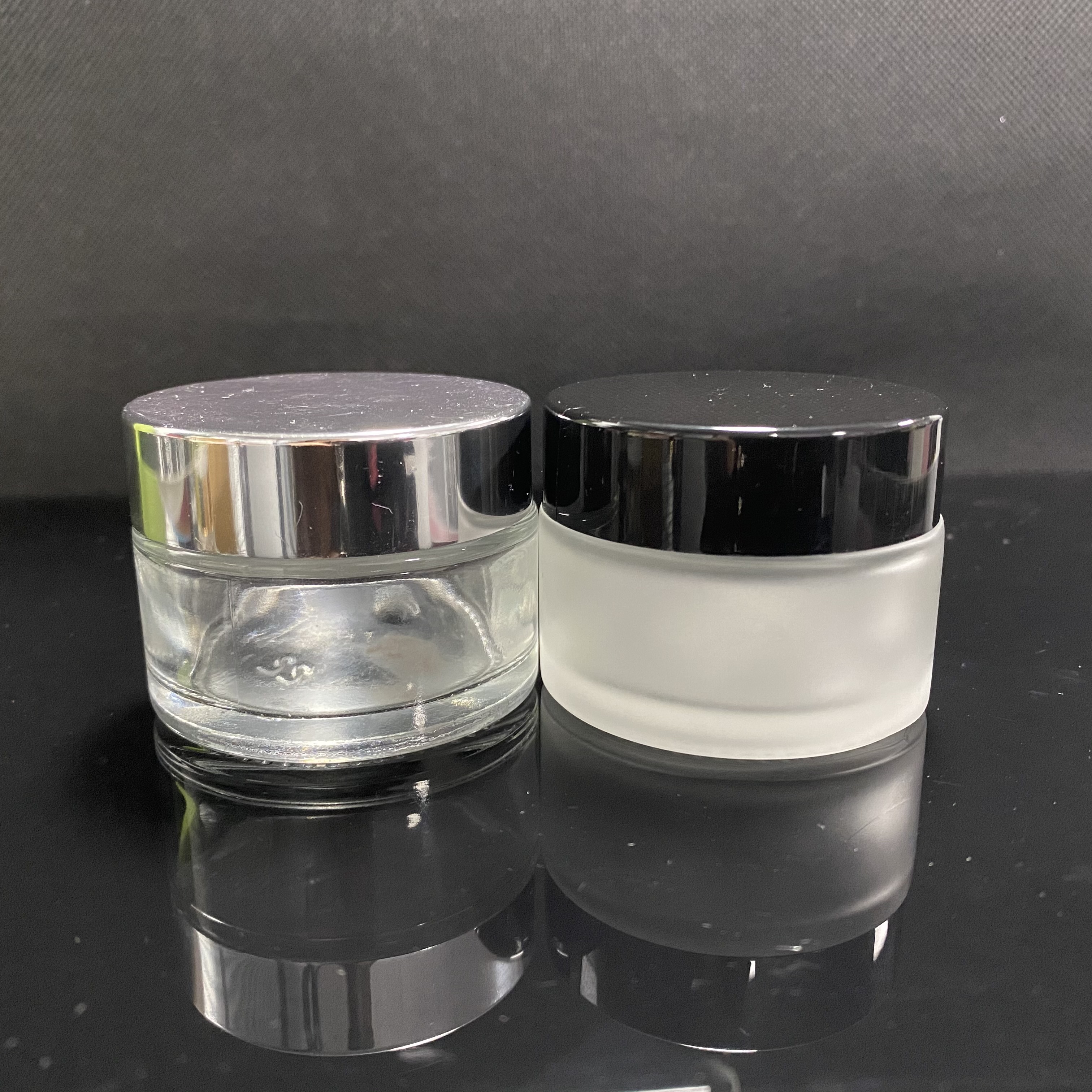 50g clear amber black glass jar cosmetics packaging face cream container glass cream jar with plastic lid